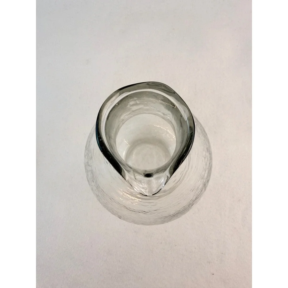Hand Blown Hammered Glass Carafe Teardrop Pitcher Clear‎ Art Glass 11.5
